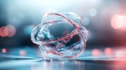Aufkleber - Digital abstract art showcasing a swirling energy sphere with glowing lines and reflections on a smooth surface