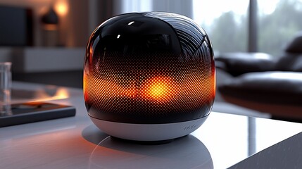 Poster - Smart home device with warm light on coffee table.