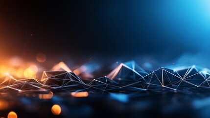 Aufkleber - Vibrant geometric shapes illuminated by contrasting blue and orange lighting create a captivating abstract design