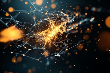 Poster - Vibrant abstract representation of energy connections in a digital landscape during nighttime