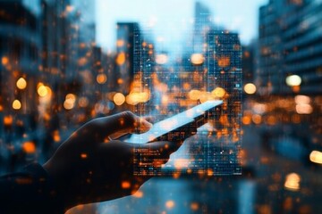 Poster - Exploring technology and connectivity in an urban setting with a smartphone at dusk