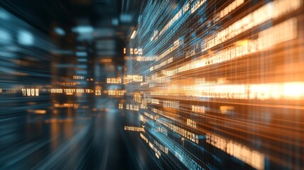 Poster - Dynamic abstract representation of data streams in a high-tech environment with glowing elements