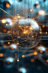 Poster - Illuminated digital globe surrounded by glowing connections in a dark environment