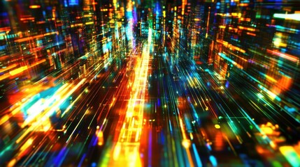 Poster - Abstract Representation of Dynamic Light Trails in Digital Space Creating a Futuristic and Vibrant Background Suitable for Technology and Innovation Concepts