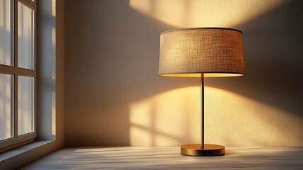 Poster - Illuminated table lamp casting warm light near window.