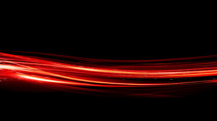 Poster - Wide angle panoramic view of a red speed of light curved motion path concept rays on plain black background from. Crimson Plains. Illustration