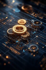 Poster - Intricate machinery and electronic circuits create a fusion of technology and design in a futuristic setting