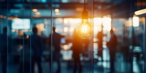 Poster - Creative workspace ambiance with bright light reflecting teamwork and innovation during sunset hours