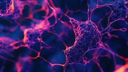 Poster - Abstract depiction of vibrant and colorful cell structures in a digital format, showcasing intricate details of organic patterns and textures resembling a biological landscape.