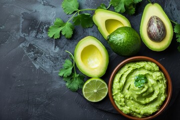 Wall Mural - Avocado dip with cilantro and lime, vegetarian mexican food.