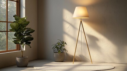 Poster - Triangular floor lamp in a minimalist room.