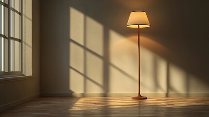 Poster - Illuminated floor lamp casting shadows in a sunlit room.
