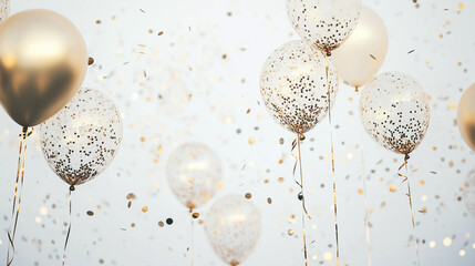 Sticker - Gold and clear balloons with confetti