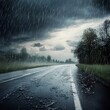 © NAIMAH - Rainy road, countryside storm, dark clouds, travel, website banner