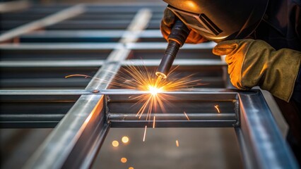 Aufkleber - A closeup image centers on a worker wielding a hot welding torch the bright flame contrasting with the metallic structure being assembled capturing the intense focus and precision