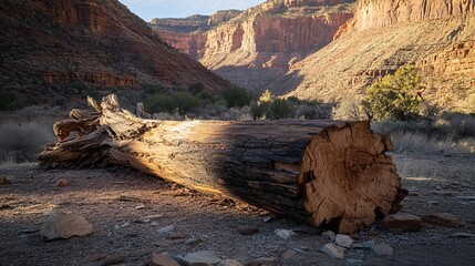 Poster - Canyon sunrise, fallen log, desert landscape, nature photography, travel