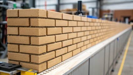 Aufkleber - A closeup of completed wall sections built by the robot displaying the neat and orderly brick arrangement highlighting the quality and consistency achieved through robotic