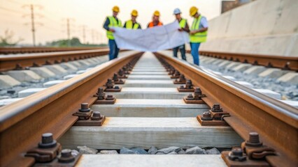 Aufkleber - A closeup of rail tracks resting on wooden sleepers with intricate fastening systems visible emphasizing the engineering details crucial for ensuring highspeed travel safety.