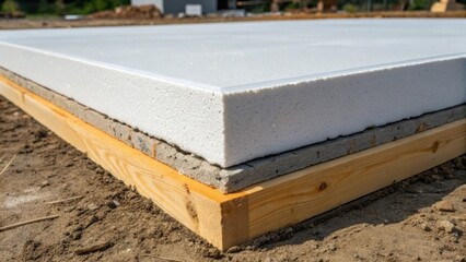 Poster - A closeup of the foundation showing a layer of rigid foam insulation beneath the slab demonstrating how passive house techniques extend to the buildings base to minimize heat loss.