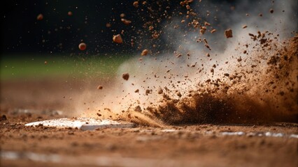 Poster - A closeup of the impact zone where the pile meets the ground showcasing a dynamic collision with dirt and soil particles flying highlighting the force exerted on the materials.