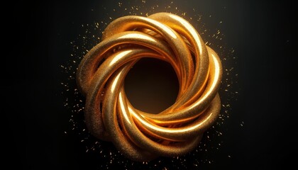 Poster - Abstract golden spiral design. Shiny golden twisted chain creates a circular pattern on black background. Modern and elegant design. Artistic and contemporary illustration. 3D render