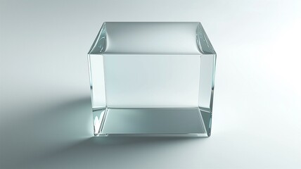 Wall Mural - A photorealistic image of a transparent glass box with beveled edges and a reflective surface
