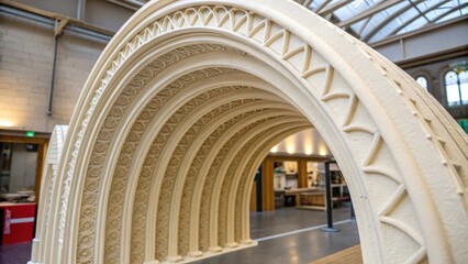 Poster - A medium closeup focusing on the interior of a 3Dprinted archway emphasizing the smooth curves and strong support structures formed by the additive manufacturing process showcasing