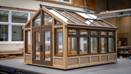 Aufkleber - A medium closeup of a partially assembled unit revealing large windows and an open frame highlighting the integration of natural light into the design.
