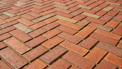 Aufkleber - A medium closeup of a vibrant herringbone pattern emerging from freshly laid bricks highlighting the meticulous alignment and the interplay of light and shadow on the surfaces.