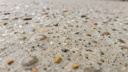 Poster - An extreme closeup of the surface of concrete as it begins to dry showing the subtle color variations and tiny air bubbles ped within the mixture hinting at the craftsmanship