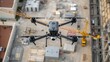 © DigitalSpace - An overhead closeup of robotic drones surveying a construction site their cameras capturing highresolution images and 3D models of the area for efficient planning and oversight.