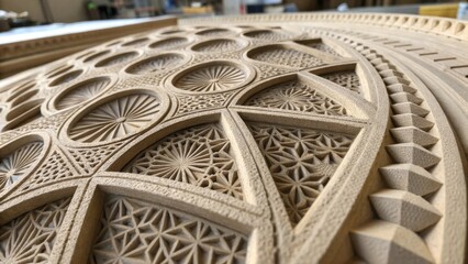 Aufkleber - An intricate closeup view of a 3Dprinted architectural feature highlighting the detailed geometric patterns and textures created during the printing process with a focus on the
