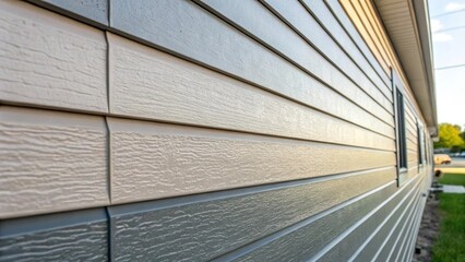 Aufkleber - An upclose image of a modern siding material being applied to an exterior wall showcasing the texture and color variations that contribute to the buildings sleek new look.
