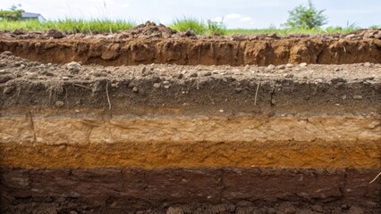 Poster - Captured in closeup the excavated trench reveals a clear view of the layered ground materials. The smooth freshly dug sides contrast with the rough earth above highlighting the