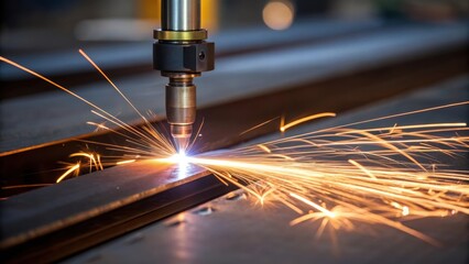 Aufkleber - Closeup of a welding torch in action with bright arcs of electricity dancing as it fuses two steel plates together creating a dynamic play of light across the work surface.