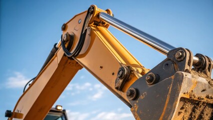 Poster - closeup of the backhoes hydraulic arm in action showcasing the intricate details of its joints and c