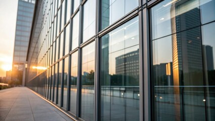 Poster - Closeup of the glass panels reveals intricate details such as subtle textures and the play of light enhancing the modern aesthetic of the architecture.