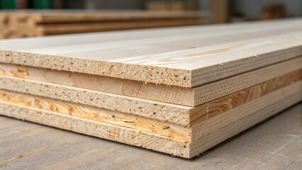 Aufkleber - CrossLaminated Panels A closeup of a crosslaminated timber panel revealing the layered construction that forms a sy and sustainable building material. The ends of the layers are