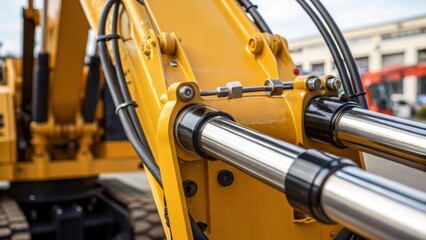 Aufkleber - Focusing on the powerful hydraulic arm of an excavator highlighting gleaming hydraulic cylinders and intricate piping that convey the precision engineering behind heavy lifting