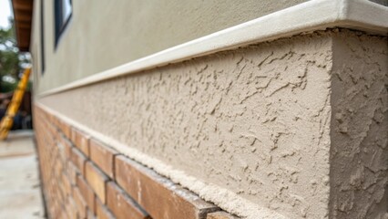 Aufkleber - Medium closeup of a plastered wall section where the rough uneven surface transitions to a smooth finished edge illustrating the transformation achieved through skilled