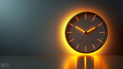 Poster - Illuminated clock on wall, glowing.