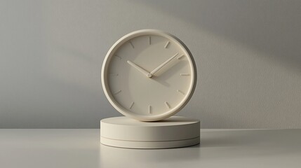 Poster - Minimalist beige clock on stand.