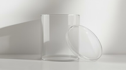 Wall Mural - A photorealistic image of a transparent cylindrical acrylic box with a detachable lid
