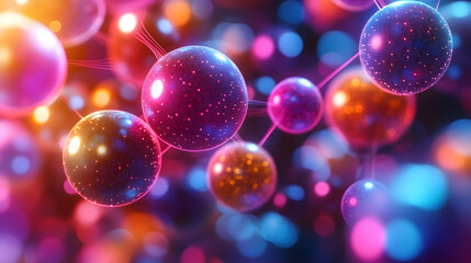 Vibrant Glowing Spheres Abstract Background, 3D Network Connection