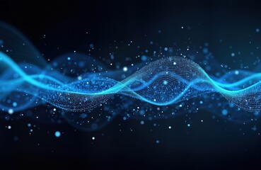 Poster - abstract blue sound wave design on black background. ai generative illustration. dynamic glowing wav