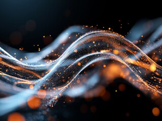 Poster - Flowing waves of light and particles create a mesmerizing abstract artwork in a dark background