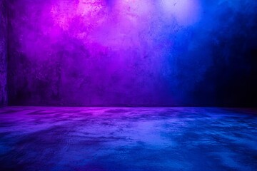 Poster - Blue and purple neon light on concrete cement floor and black background studio, Abstract high-tech.