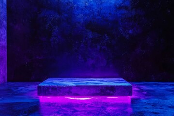 Poster - Blue and purple neon light on concrete cement floor and black background studio, Abstract high-tech.