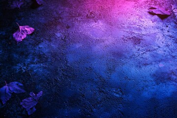 Poster - Blue and purple neon light on concrete cement floor and black background studio, Abstract high-tech.