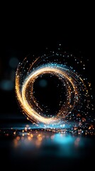 Poster - Mystical circular light formation with glowing particles creating an enchanting visual effect in a dimly lit space